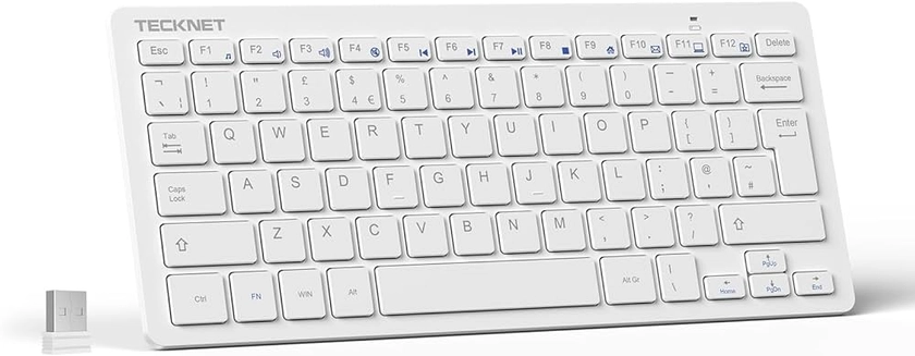 TECKNET 2.4G Wireless Keyboard For Windows/Chrome OS, UK Layout Compact Mini Keyboard, Small Silent Whisper-Quiet Keyboard with 12 months Battery Life (White)