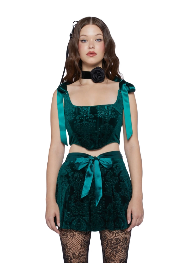 Sugar Thrillz Velvet Embossed Corset Top - Green