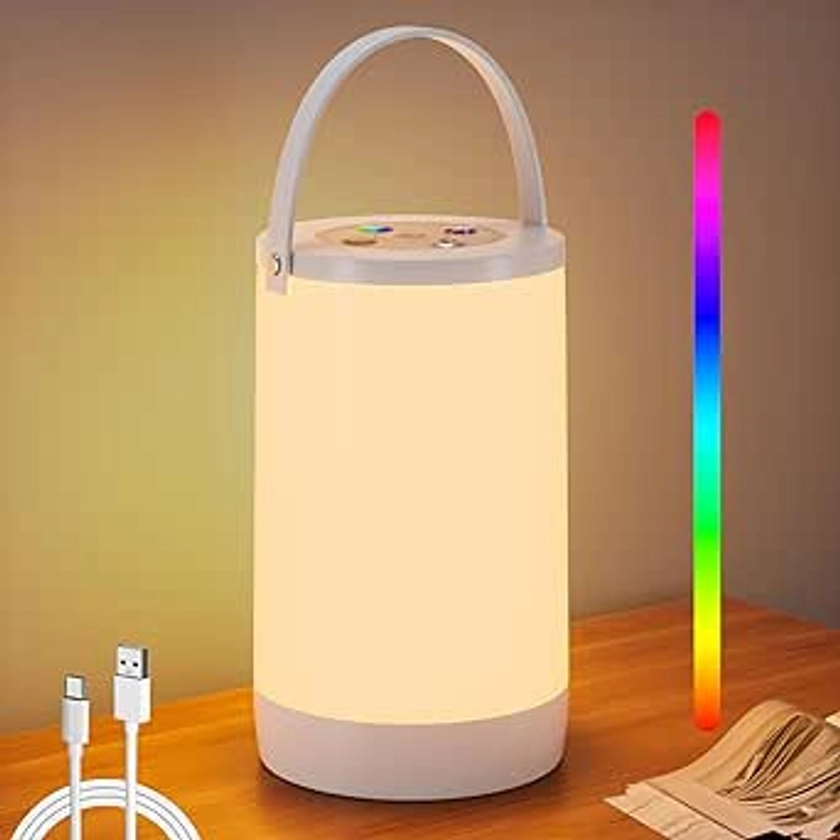 Hensam Night Light,4 Modes Portable LED Bedside Touch Lamp,Stepless Dimming Warm White & RGB Color Changing Light,Rechargeable Wireless Night Lamp for Bedroom/Baby Nursery/Outdoor/Gifts, Grey : Amazon.co.uk: Lighting