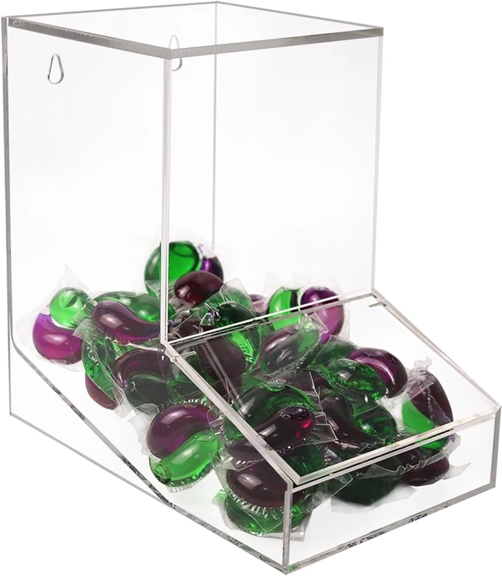 Amazon.com - Gnjoyxuan Laundry Pods Container, Acrylic Candy Dispenser with 2 Lid, Dishwasher Pod Holder, Laundry Organization for Laundry Room, Home, kitchen, Office Used- Stand or Wall Mount
