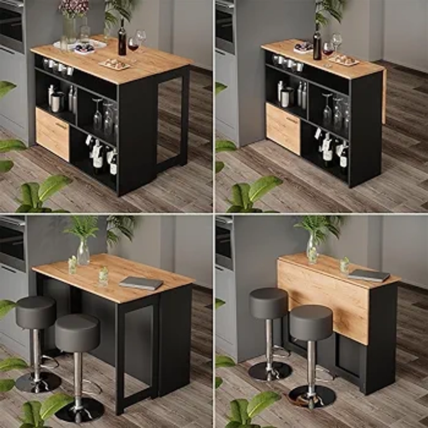 Vicco Table de Bar Dominic, Chêne de Force doré/Anthracite, 116 x 37 cm 4X Compartiments Ouverts et 1x Porte