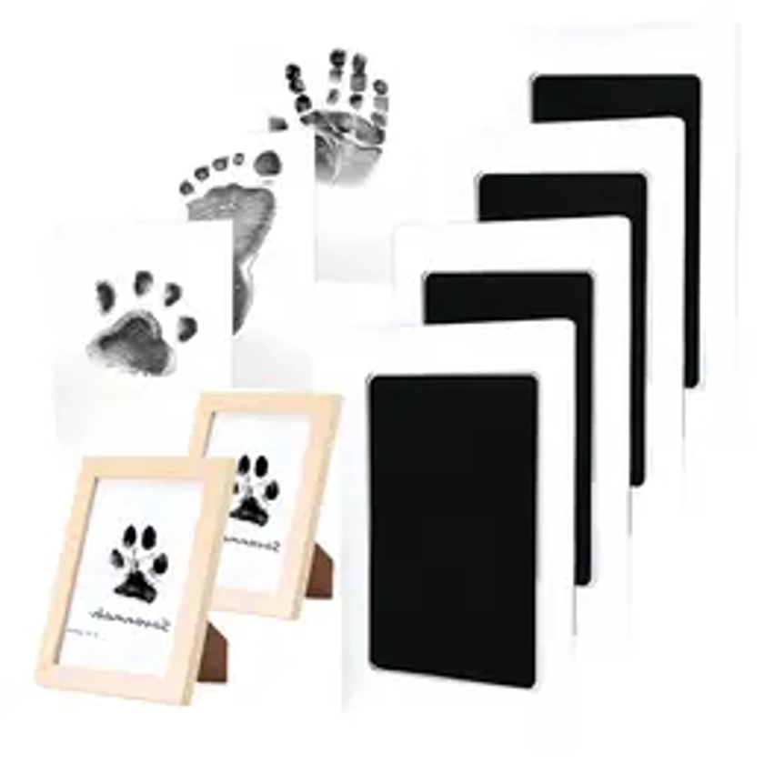 4-Pcs Paw Print Kit 2 Photo Frame, Larleaf Inkless Hand and Footprint Kit, Mess-Free Paw Print Stamp Pad for Dogs & Cats, Clean Touch Ink Pad, Dog Paw Print Kit,Dog Nose Print Kit, Ink Pad for Hand and Footprints