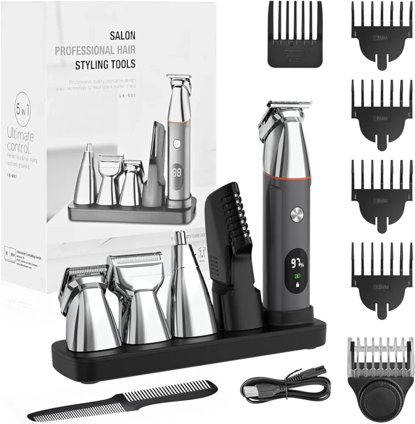 Telfun Beard Trimmer for Men, Electric Razor IPX7 Waterproof Beard Trimming Kit with Mustache Nose Ear Body Facial, Shaving Kit for Cordless Hair Trimmer, Hair Clippers, Gifts for Men