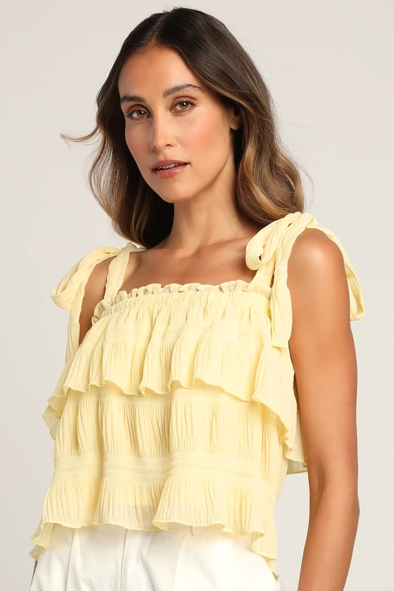 Tiers to Summer Yellow Tie-Strap Tiered Tank Top