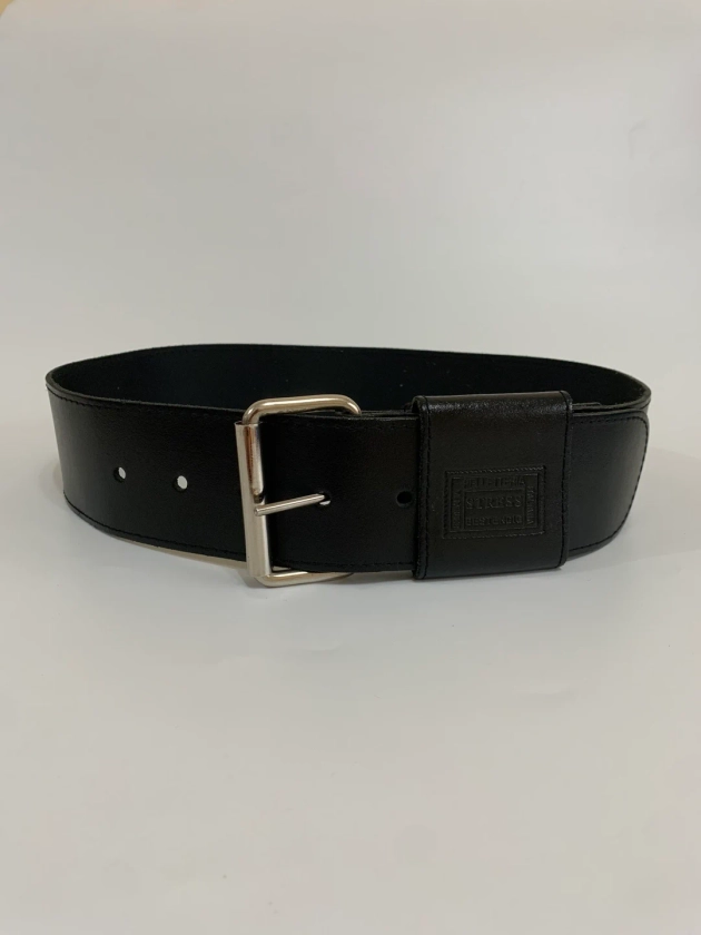 Vintage Black Leather Belt for Women 23.6 - 34.6" / 60 - 88 cm, Thick Leather Waist Belt With Slim Rectangular Buckle, Wide Waist Belt