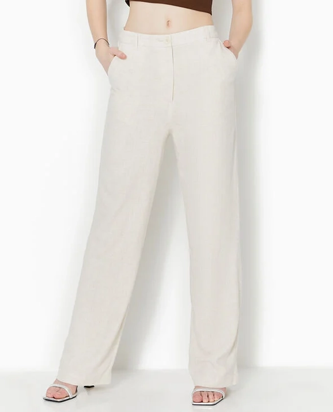 Pantalon droit avec lin - Blanc