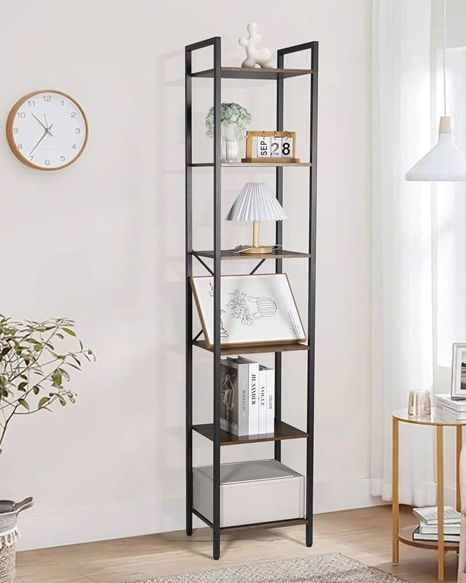 GAWENTINY Bookshelf, 6-Tier Tall Book Shelf, Narrow Bookcase for Small Space, DIY Stackable Bookshelf, for Living Room, Office, Kitchen, Bedroom, Industrial Style, Rustic Brown : Amazon.co.uk: Home & Kitchen