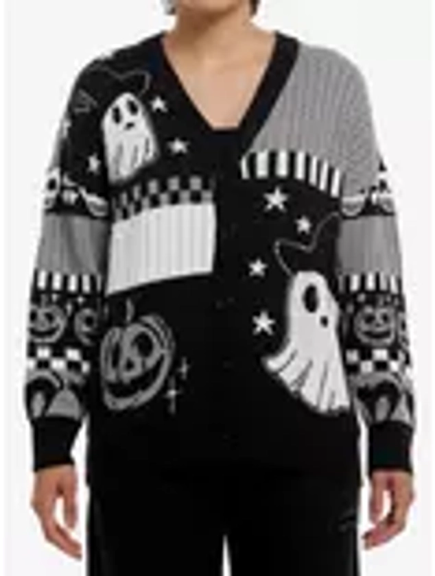 Sweet Society Black & White Ghost Patchwork Girls Cardigan | Hot Topic