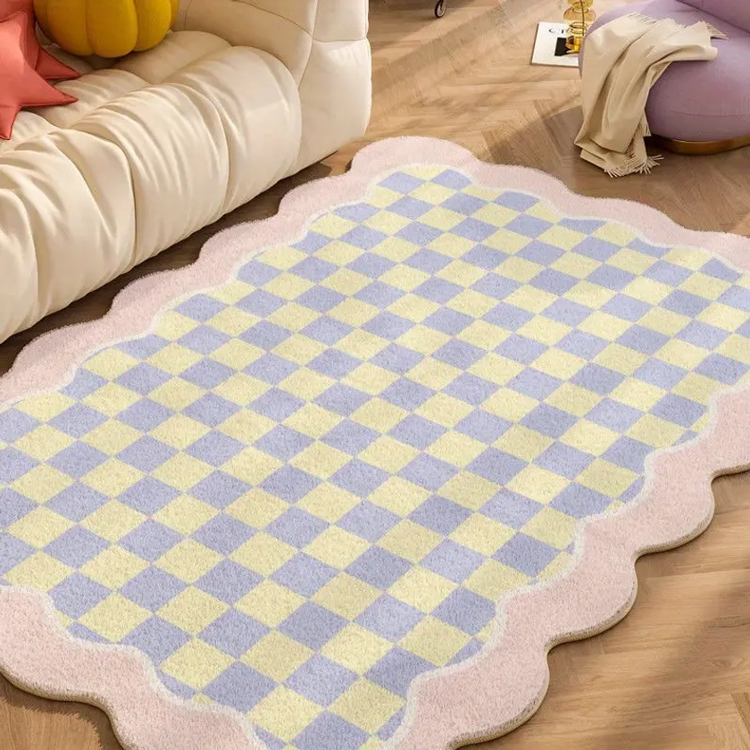 Imitation Cashmere Simple Plaid Carpet Household Living Room - Temu Canada
