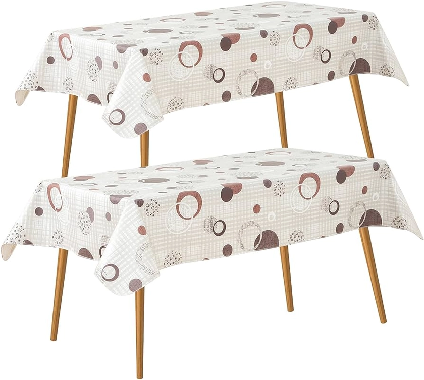 54 * 54 Inch Square Tablecloth, Vinyl Tablecloth with Flannel Backing for Square Tables, Spill Proof Plastic Picnic Table Cover for Dining/Camping/Indoor/Outdoor(Beige Plaid) - 2 Packs