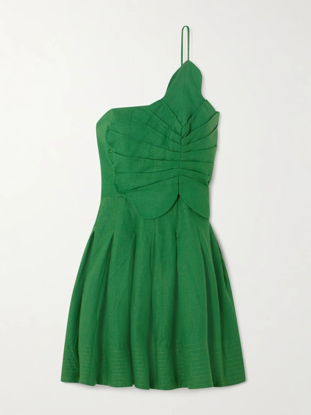 FARM RIO Lea one-shoulder pleated linen-blend mini dress | NET-A-PORTER