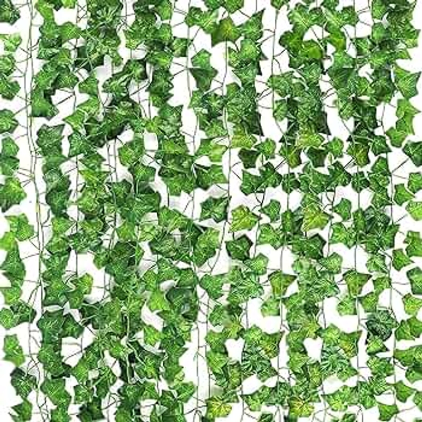 CEWOR 14 Pack 98 Feet Fake Ivy Leaves Artificial Garland Greenery Hanging Plant Vine for Bedroom Wall Decor Wedding Party Room Aesthetic Stuff