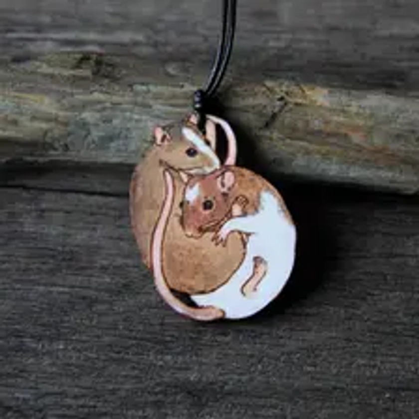 Choose Your Custom Rat Color- sweet cute rat friends leather pendant - by Fanny Dallaire - leather work -