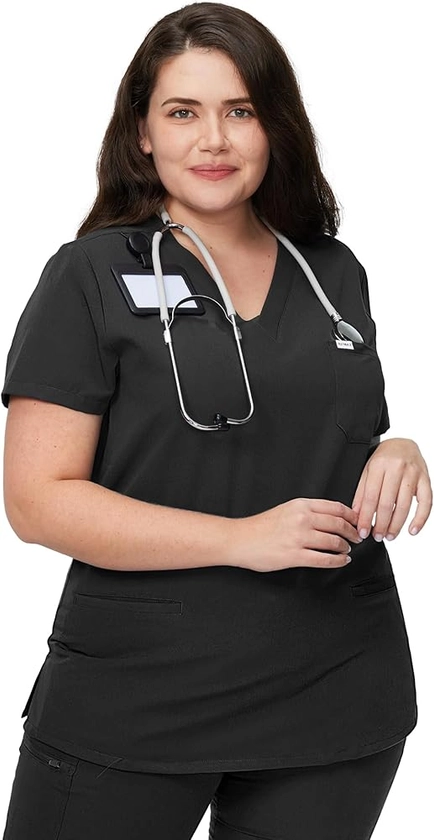 Medical Scrub Tops for Women - Soft Stretch V-Neck Top Scrubs with 3 Pockets