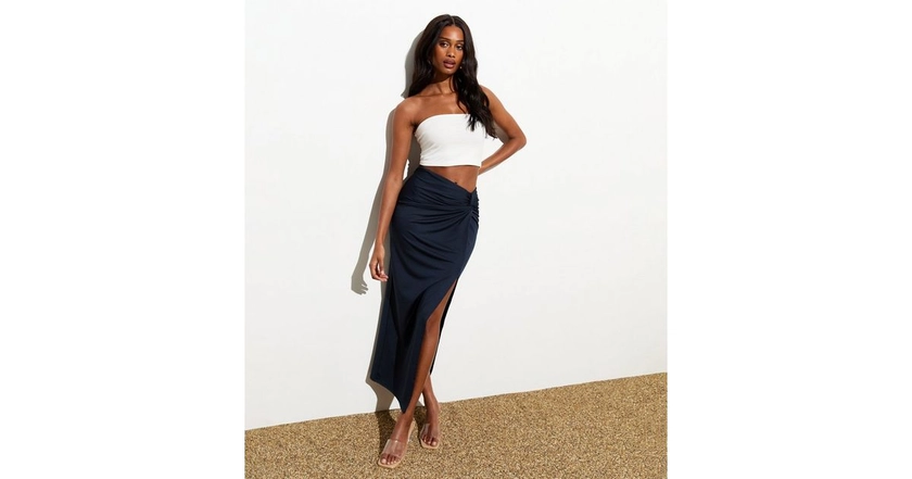Navy Knot Side Maxi Skirt | New Look