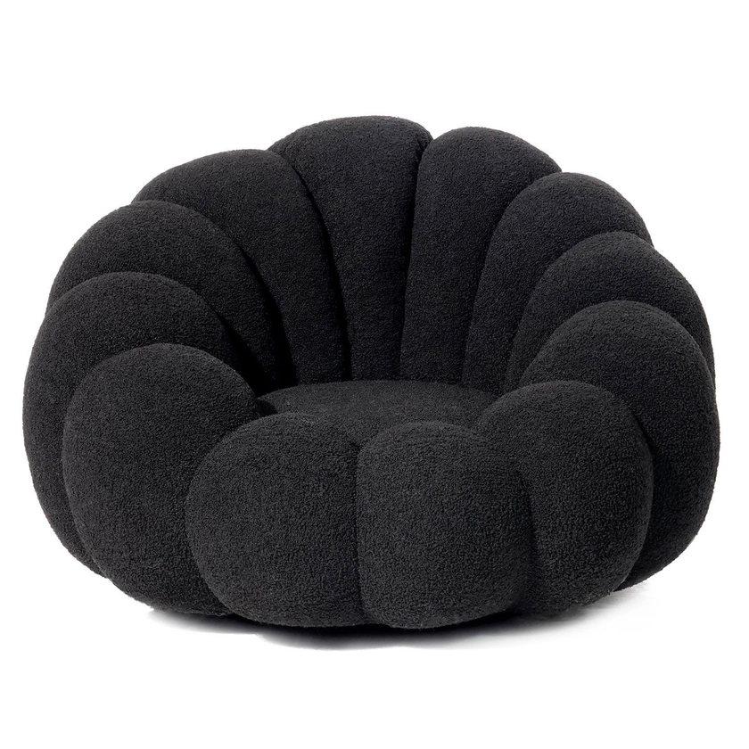 Fauteuil design coquillage Arielina Tissu bouclette Noir