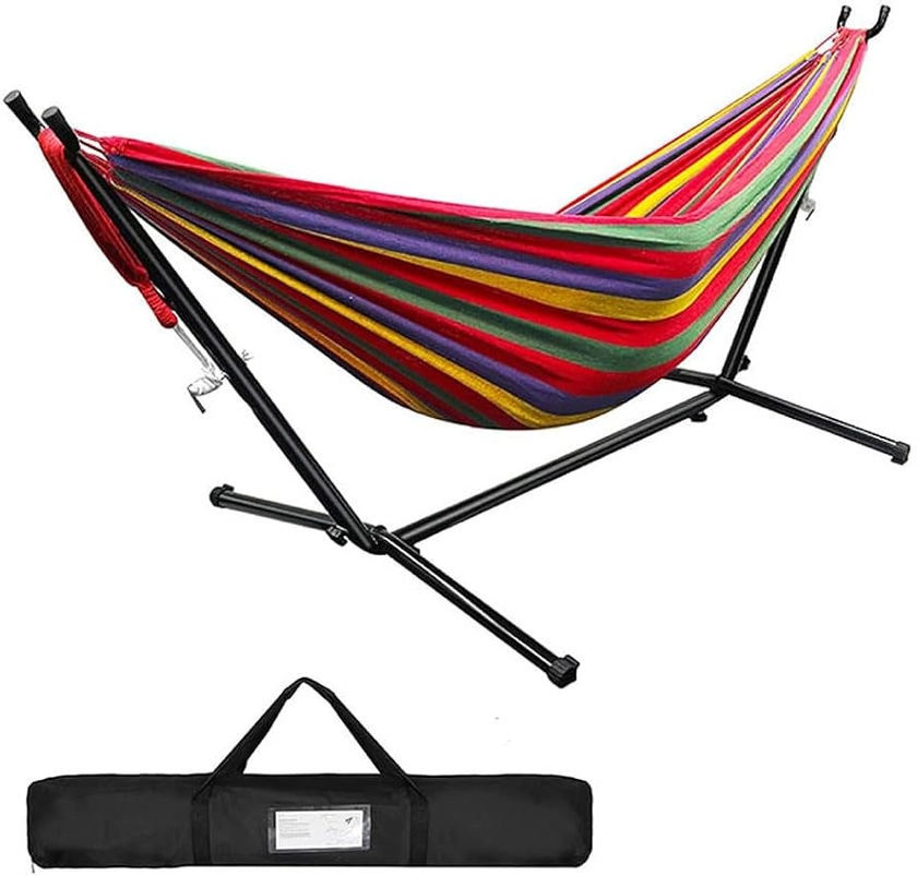 Ezone Two Person Hammock Adjustable Hammock Bed with Space Saving Steel Stand Portable Carrying Case Easy Set Up Indoor Hammock Standing Hammock for Outside Hammock Stand Portable