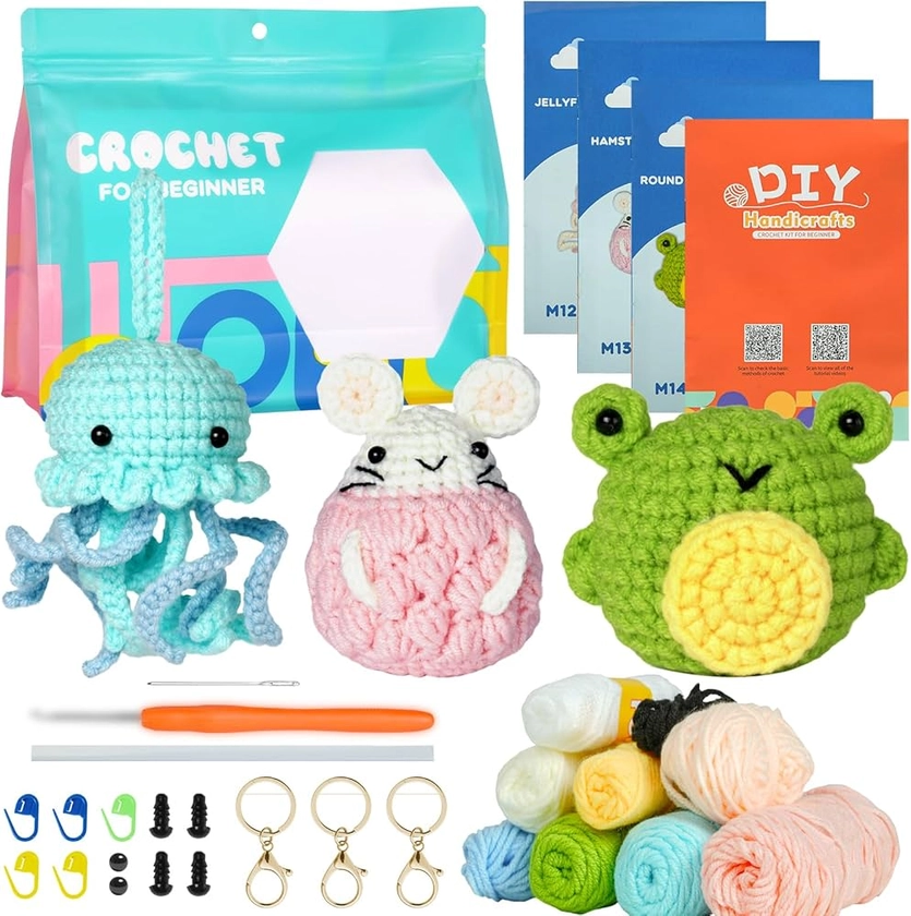 AUAUY Kit de Crochet pour Débutants, Tricoter des Peluches Animaux, Pack d'Aiguilles de Tricot à Crocheter pour Enfants et Adultes, avec des Instructions Étape Par étape et Des Tutoriels Vidéo