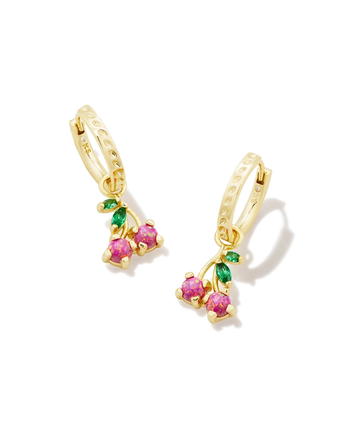 Cherry Gold Huggie Earrings in Berry Kyocera Opal | Kendra Scott