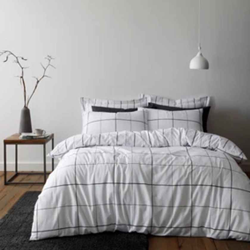 Brooks Check White Duvet Cover and Pillowcase Set