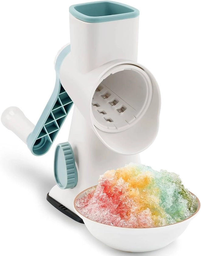 KEOUKE Rotary Ice Shaver with Handle Manual Hand Crank Snow Cone Maker Machine Qucik Shaved Ice Maker with Suction Feet, All Ice Cubes Fitted, White