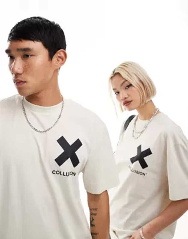 COLLUSION Unisex – T-Shirt aus Baumwolle in gebrochenem Weiß mit Logo | ASOS