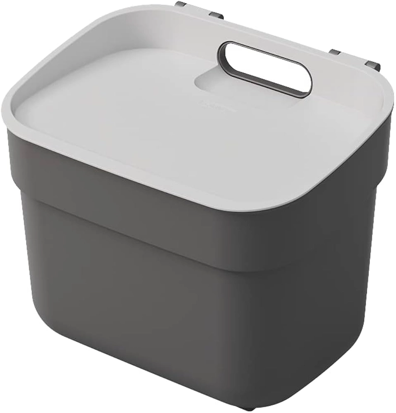 CURVER Poubelle de Tri 5L "Ready To Collect" - Utilisable en Compost - Avec Support Mural pour Mur ou Porte - Cuisine, Salle de Bain, Buanderie - 100% Recyclé - Anthracite