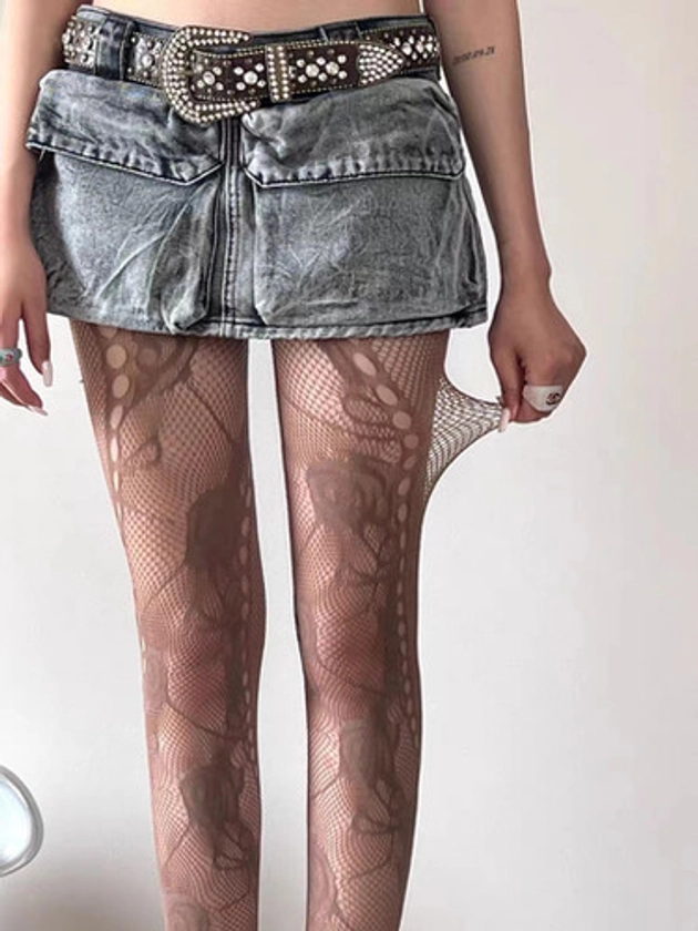 Irregular jacquard lace mesh stockings | Byunli