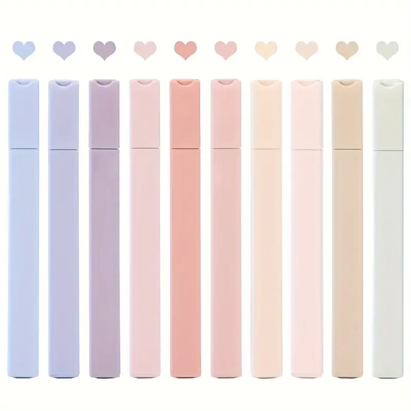 10pcs, Pastel Highlighters Aesthetic Cute Soft Chisel Tip Marker Pen With Mild Assorted Colors, No Bleed * Easy To Hold For Journal * Plann