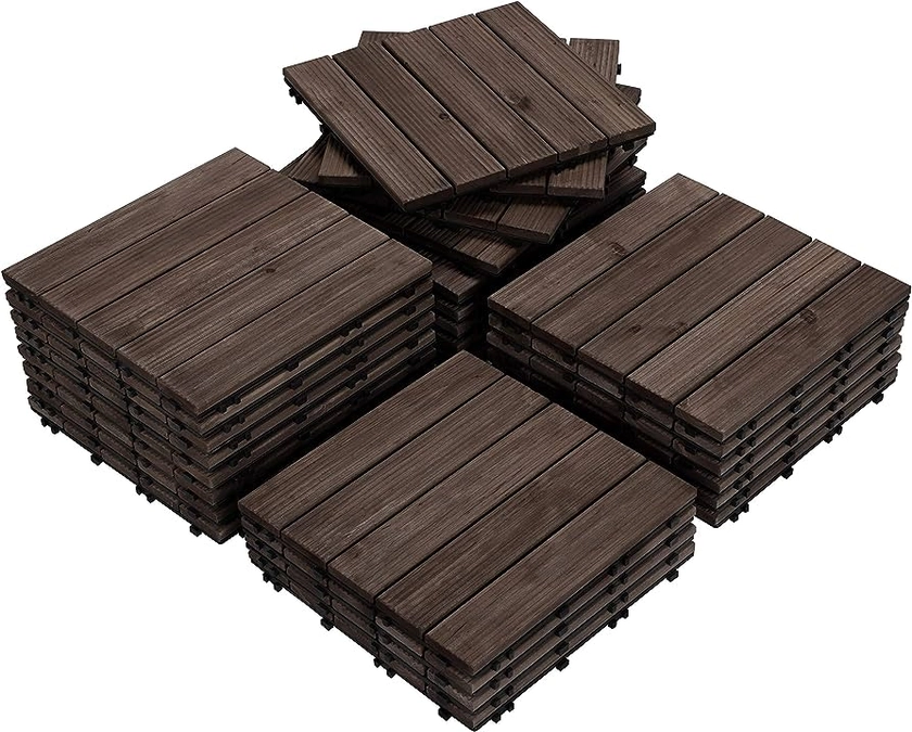Yaheetech 27PCS Interlocking Wooden Flooring Patio Deck Tiles Solid Wood Tiles Outdoor 12 x 12in Black