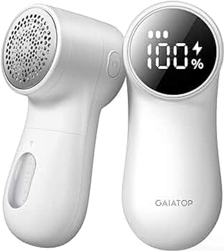 GAIATOP Fabric Shaver, Rechargeable Lint Remover Sweater Defuzzer, Intelligent Digital Display Lints Shaver Fuzzs Pills Bobbles Trimmer for Clothes and Furniture White(1 pcs)