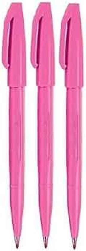 Pentel Pink Original Sign Pen S520 Fibre Tip Marker Pens Colour Fineliner 2mm Nib 1mm Line Width (Pack of 3)