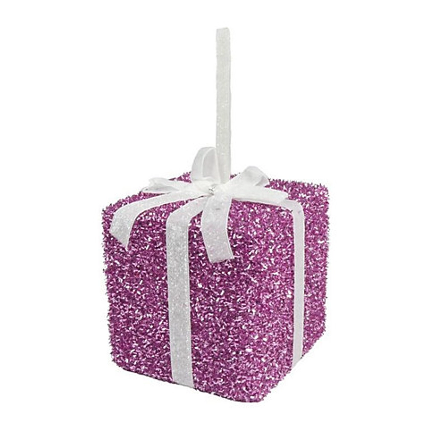 Davies Products Tinsel Present Christmas Decoration Pink (12cm) | DIY at B&Q