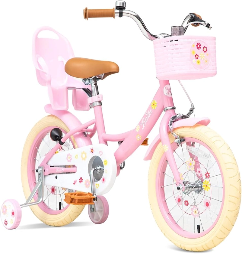 Girls Bike with Basket for Toddlers and Kids Aged 3-14 Years Old, 14 16 18 Inch with Training Wheels & Doll Seat, 20 Inch with Kickstand & Rear Rack, Princess Style Bicycle for Gift