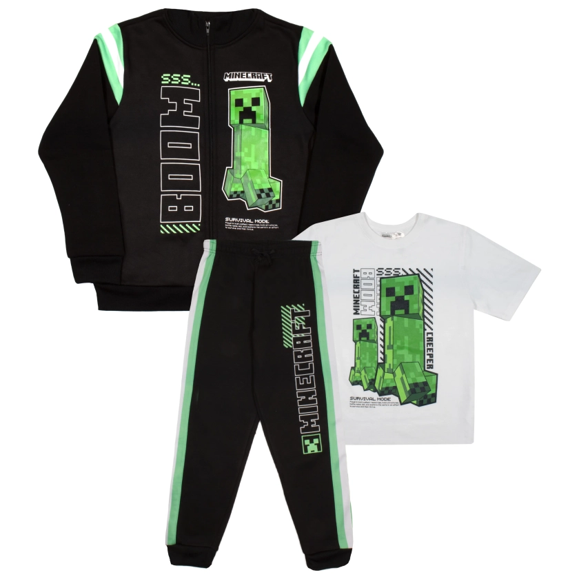 Minecraft Creeper Boys 3 Piece Tracksuit Pants Set - Zip Up Tracksuit, Short Sleeve T-Shirt, and Active Jogger Sweatpants Bundle Set for Kids and Toddlers (Size 4-16) - Walmart.com