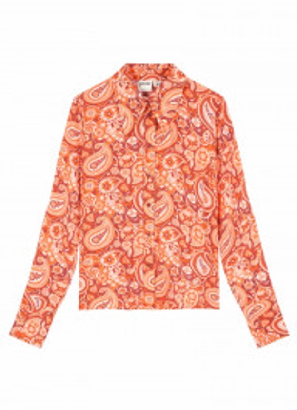 Velma Orange Paisley Wallpaper Print Dagger Collar Blouse