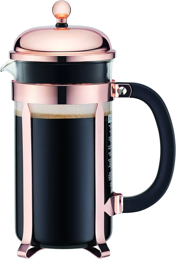 Bodum 12oz Chambord French Press Coffee Maker, High-Heat Borosilicate Glass, Polished Stainless Steel – Made in Portugal