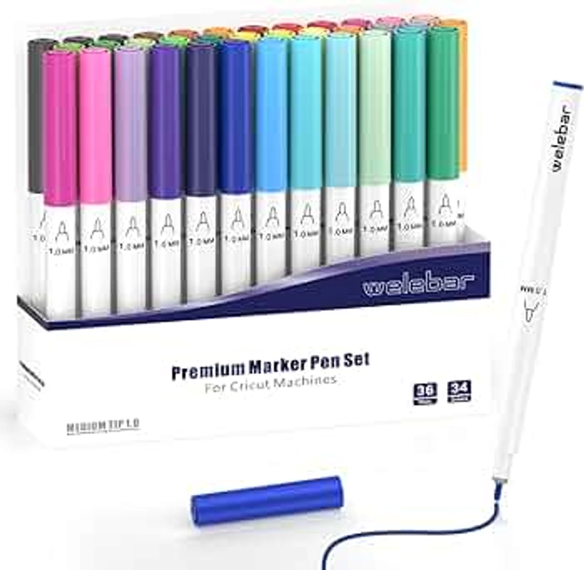 1.0 Tip Pen Set for Cricut Maker 3/Maker/Explore 3/Air 2/Air, Premium Marker Pen Set of 36 Pack Medium Point Pens for Drawing, Writing, Accessories for Cricut Machines