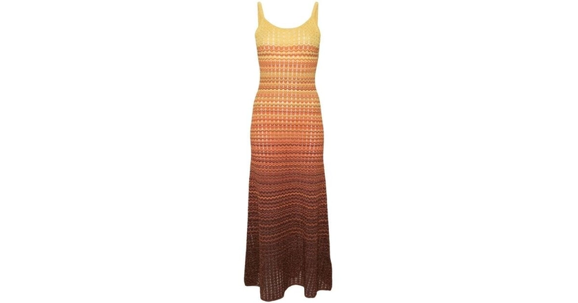 Sandro Brown Gradient Pointelle-knit Maxi Dress