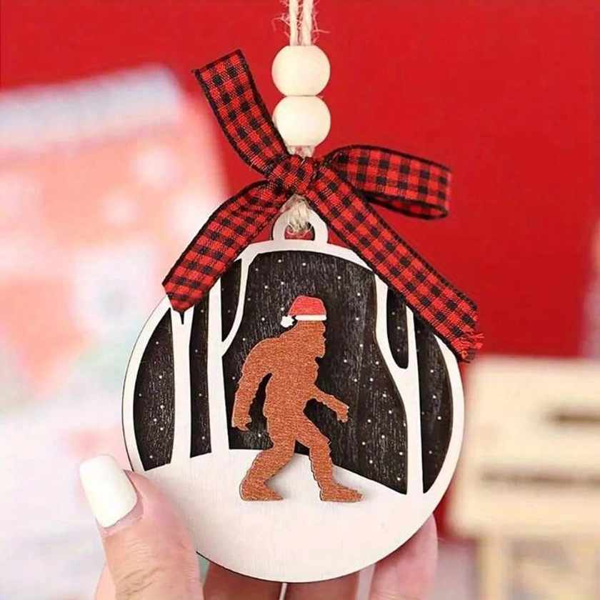 1pc, Sasquatch Ornament, Christmas Tree Ornament Perfect Holiday Decor, New Home Christmas Ornament 2023, 3 Layered Wooded Ornament Hanging Decor, With Bow Lanyard