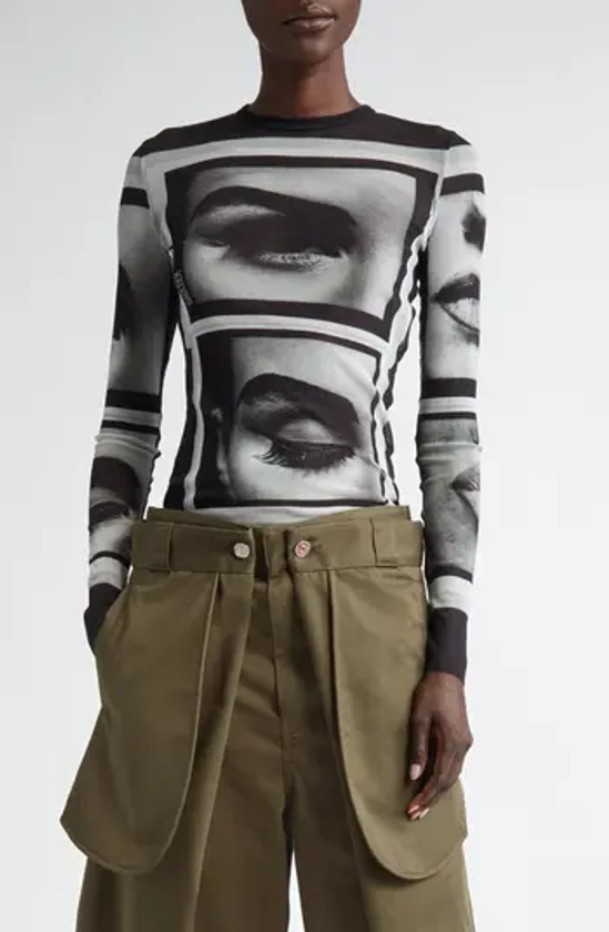 Jean Paul Gaultier Eyes & Lips Print Long Sleeve Mesh T-Shirt | Nordstrom