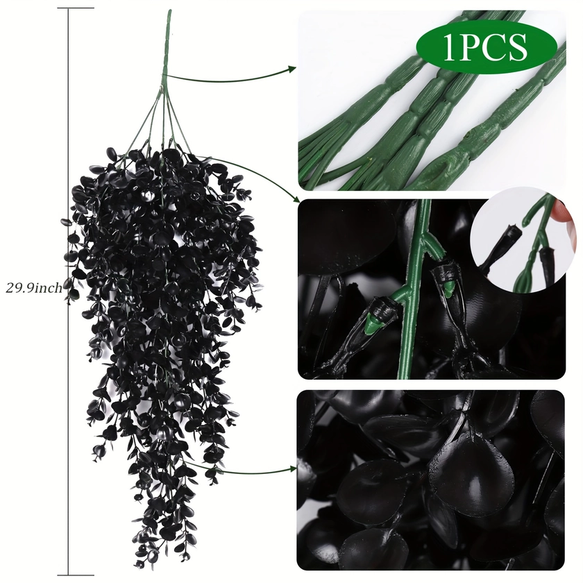 4pcs Black Eucalyptus Artificial Vine - UV Protected Plastic Hanging Plants for Home Decor, Wall &amp; Arch Garland, Wedding and Engagement, Various Room
