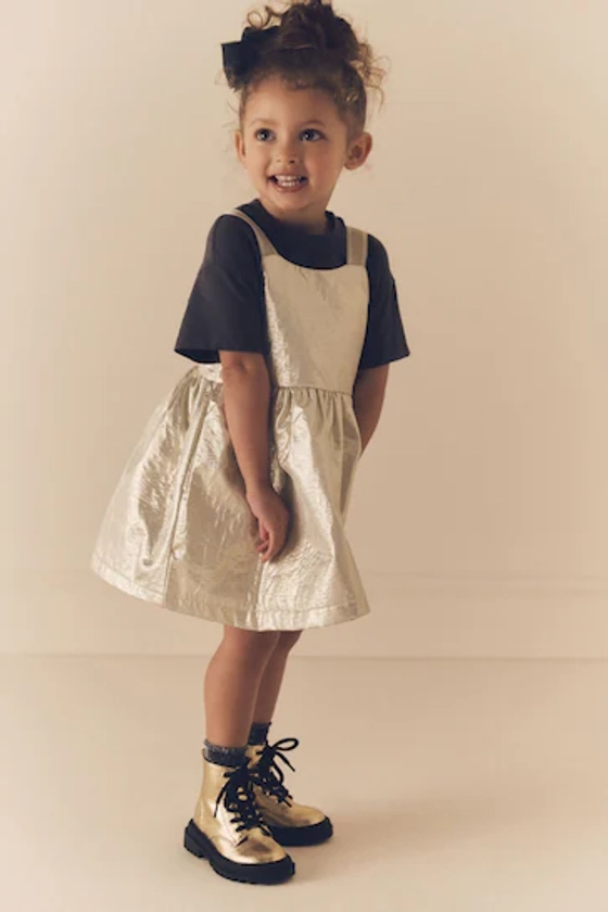 Buy Gold Party Pinafore And T-Shirt Set (3mths-10yrs) from the Next UK online shop