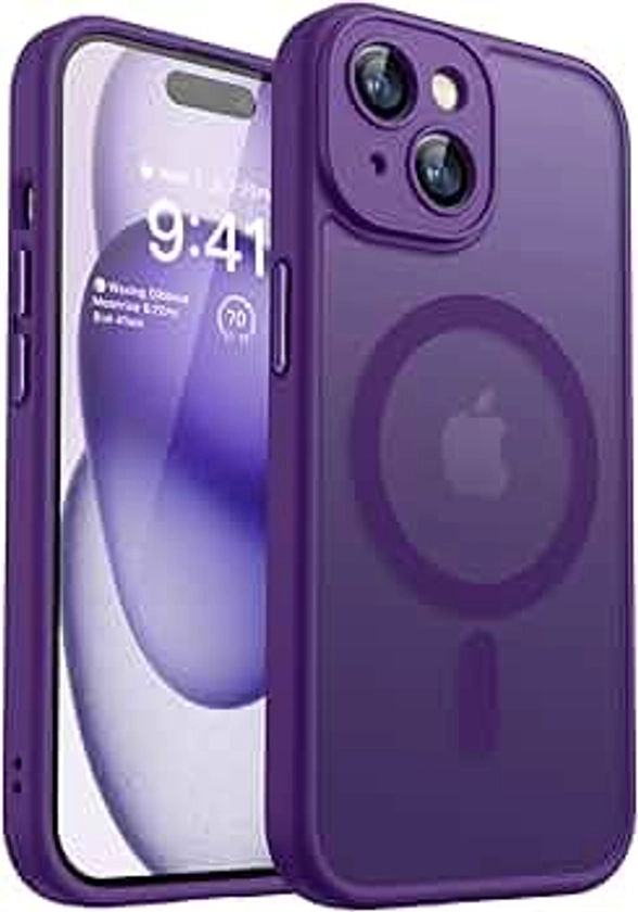 CANSHN Magnetic for iPhone 15 Case, Upgraded [Full Camera Protection] [Compatible with Magsafe] [Translucent Matte] Shockproof Protective Phone Case for iPhone 15 6.1" - Deep Purple