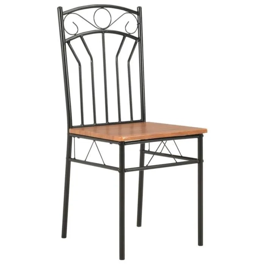 Lot de 6 chaises de salle à manger - OVONNI - Style contemporain Scandinave - Marron MDF - Pieds en métal