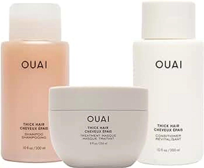 OUAI Thick Hair Bundle - Conditioner, Shampoo & Hair Treatment Masque Formulated with Almond Oil, Olive Oil & Hydrolyzed Keratin - Paraben, Phthalate and Sulfate Free Hair Care (10 Oz/10 Oz/8 Fl Oz)