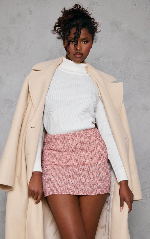 Pink Marl Textured Jersey Micro Mini Skirt