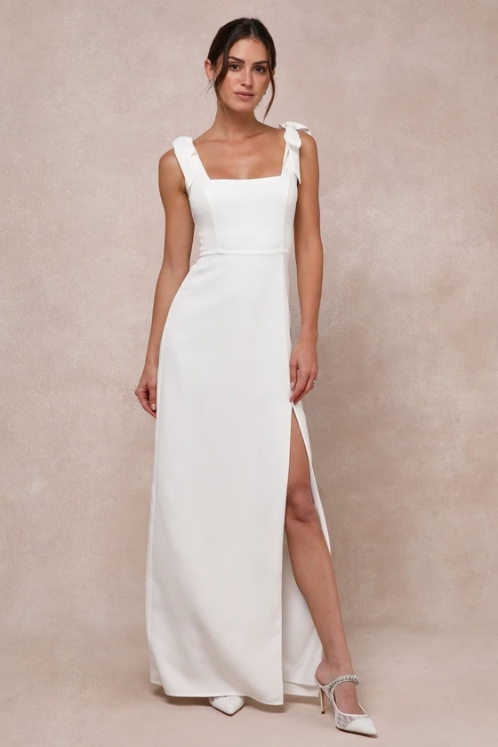 Your Sweetie White Tie-Strap Column Maxi Dress