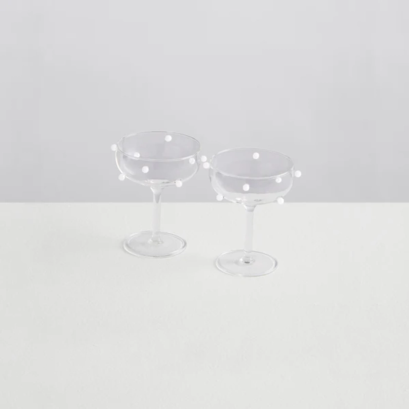 2 Champagne Coupes | Clear & White