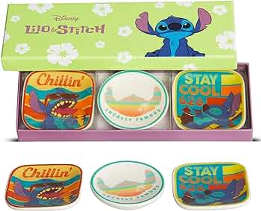 Disney Lilo and Stitch Trinket Dish Set - Mini Ceramic Trinket Trays, 3-Piece Trinket Holder Gift Set - Officially Licensed